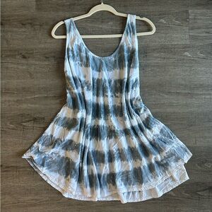 Tie-Dye Flowy Boho Beach Dress Beach Cover Up blue gray and white